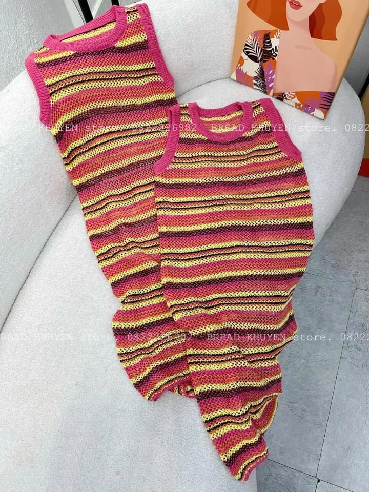 Váy len sợi cầu vồng sát nách