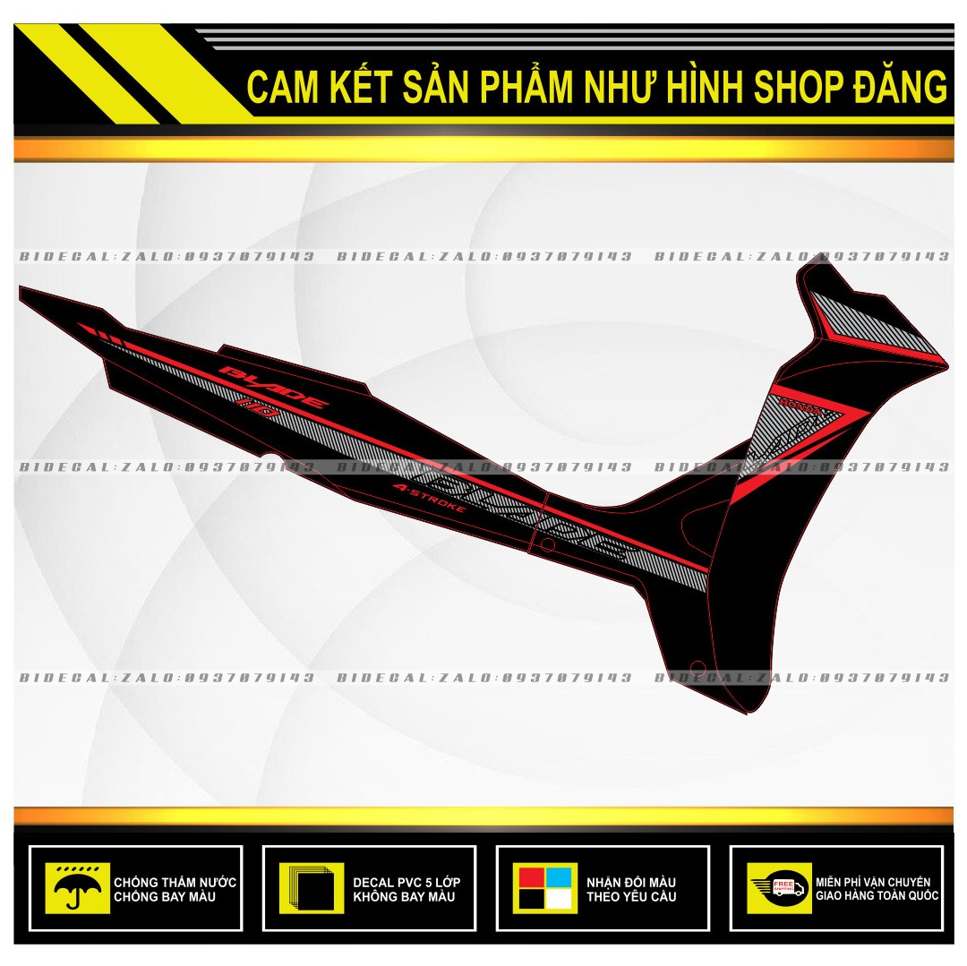 TEM RỜI WAVE BLADE 110 CHẾ PHỐI ĐỎ ĐEN NHÁM ( DECAL CAO CẤP - KHÁNG NƯỚC - KHÔNG BAY MÀU )