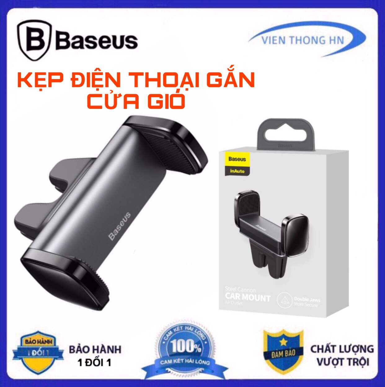 Giá đỡ điện thoại trên oto kẹp cửa gió Baseus Steel Cannon - kẹp điện thoại ô tô xe hơi chắn chắn - vienthonghn