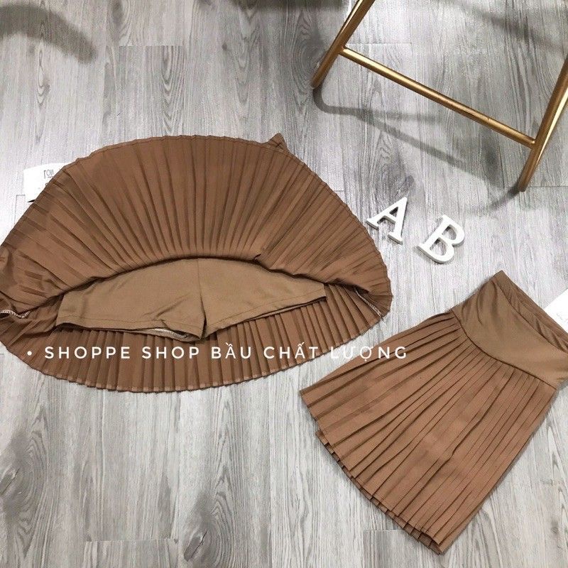 Chân váy bầu xếp ly Hàn Quốc (Có quần trong)