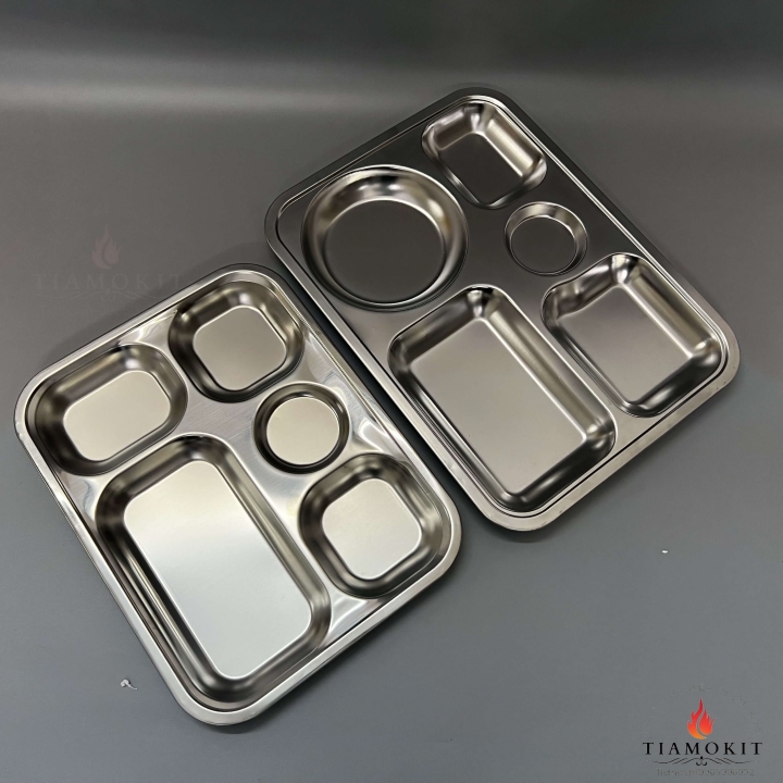 [Có bảo hành] [Có sẵn] [Ảnh thật] [Chính hãng] Khay inox chia cơm 5 ngăn lớn sus 201