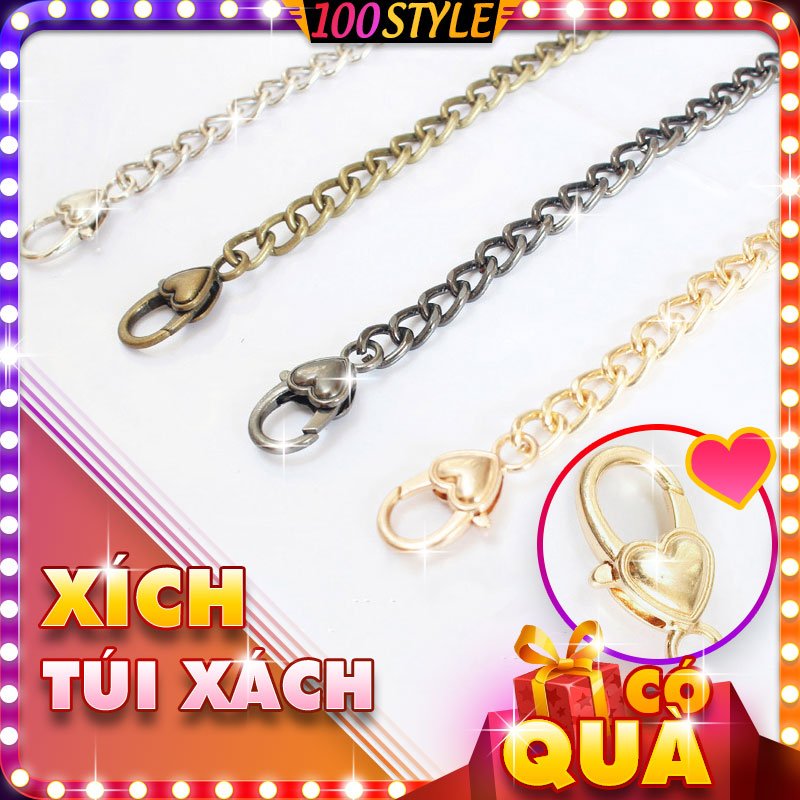 Dây xích túi xách vát góc móc trái tim 7mm - 100style