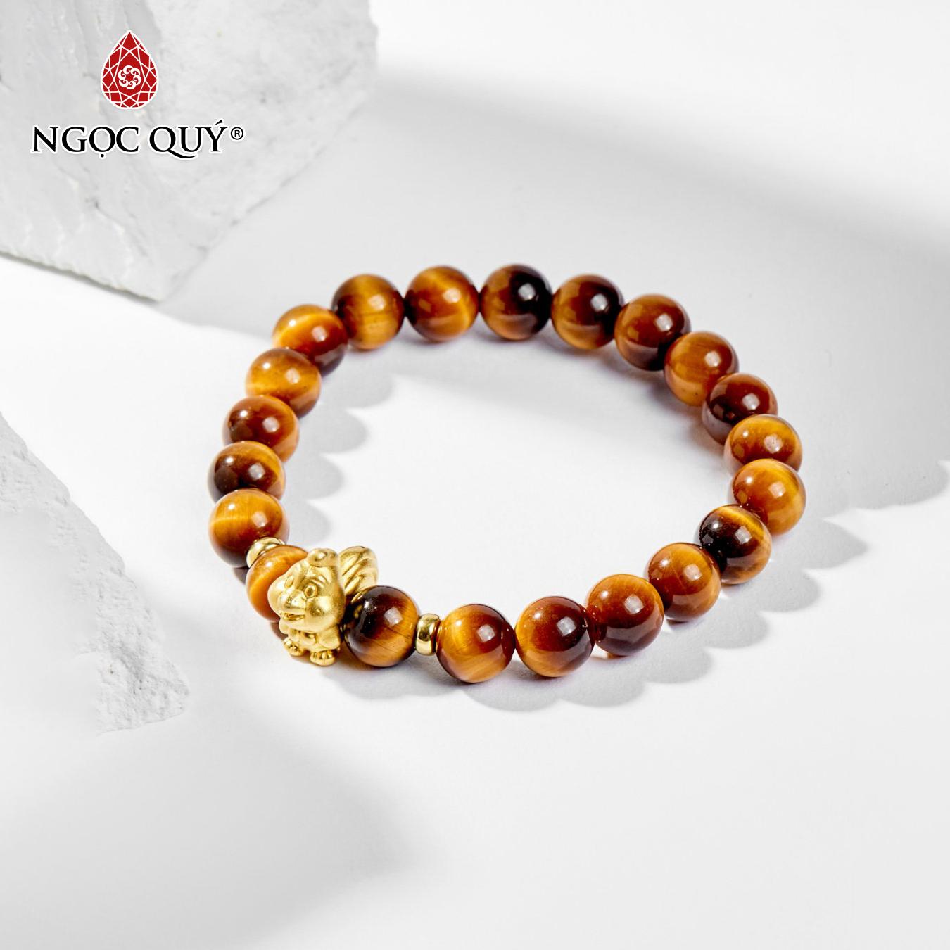 [HCM]Vòng tay phong thủy 12 con giáp đá mắt hổ charm tuổi dậu bạc mạ vàng 24k 8mm mệnh thổ  kim - Ngọc Quý Gemstones