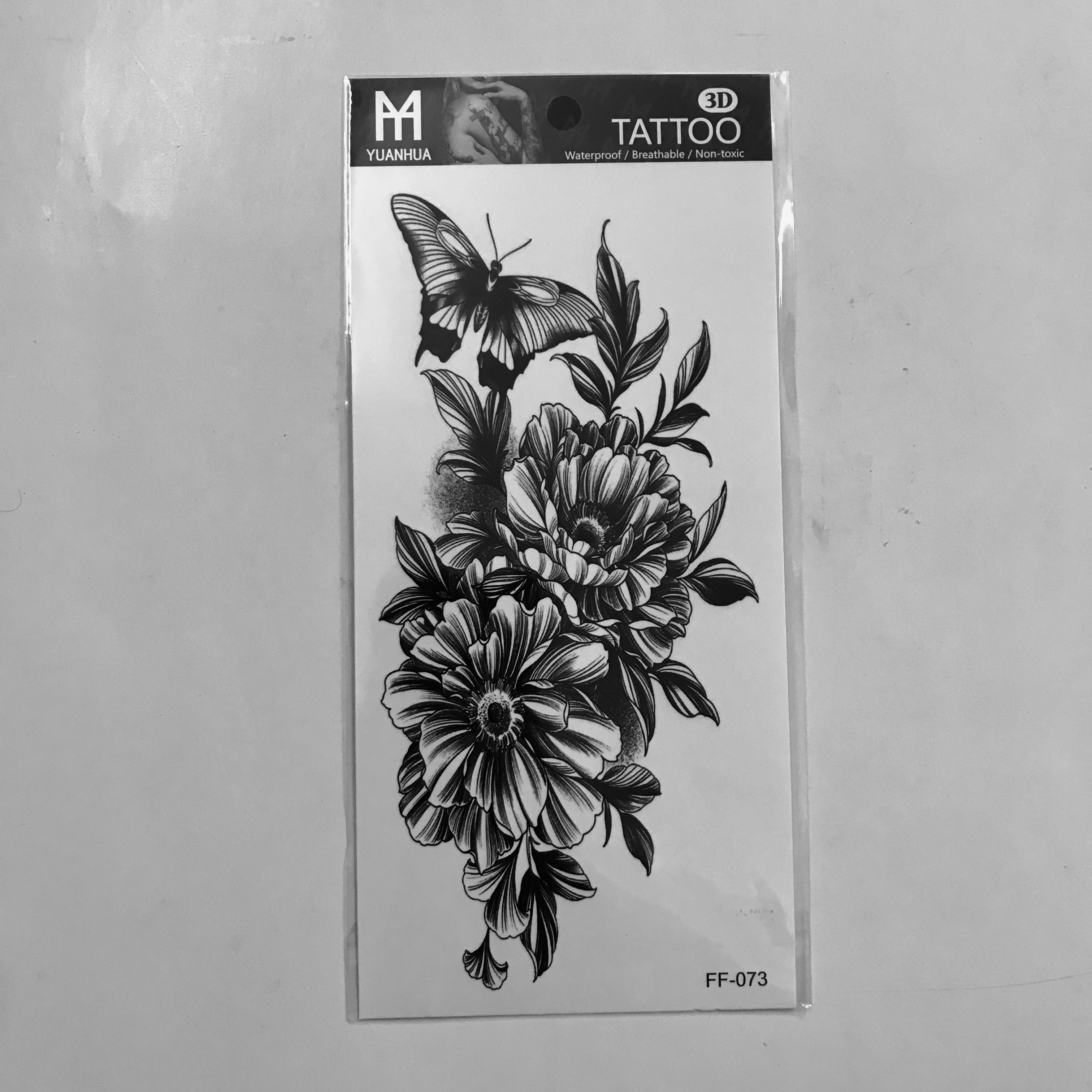 Hình xăm dán cao cấp tattoo hoa trắng đen 15x21cm+ Dán ở tay, chân, đùi,  ngực, vai, lưng, cơ thể...) | Lazada.vn