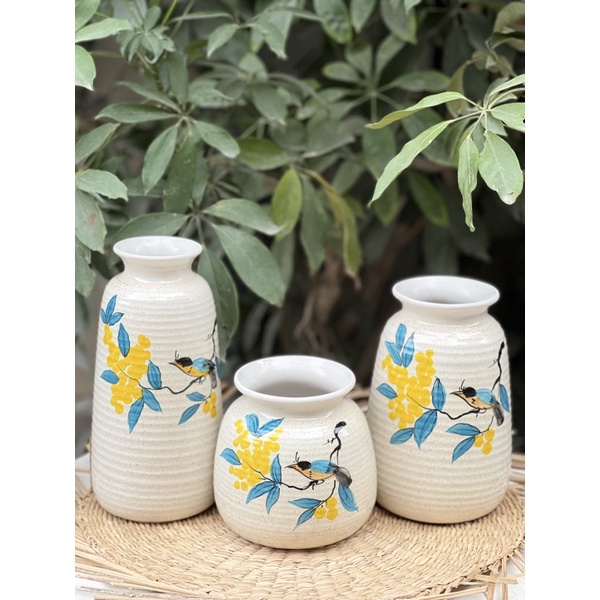 Bộ 3 lọ hoa gốm sứ Bát Tràng siêu đẹp HTT