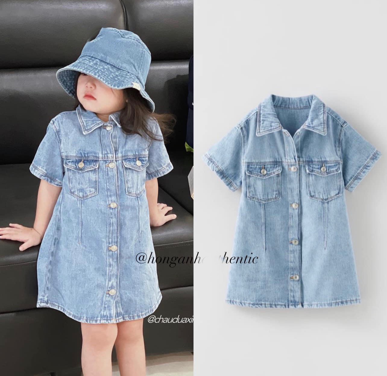 Đầm jeans suông bé gái tặng kegm mũ