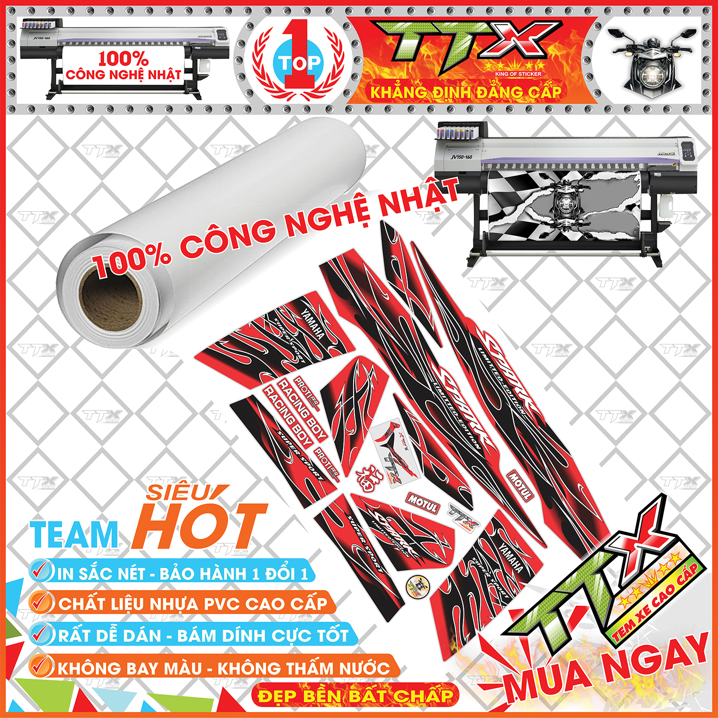 Tem Sirius Đỏ Đen Mới - Tem Lửa Sirius Siêu Đẹp Đen Đỏ Spark 50 - 110cc Hót
