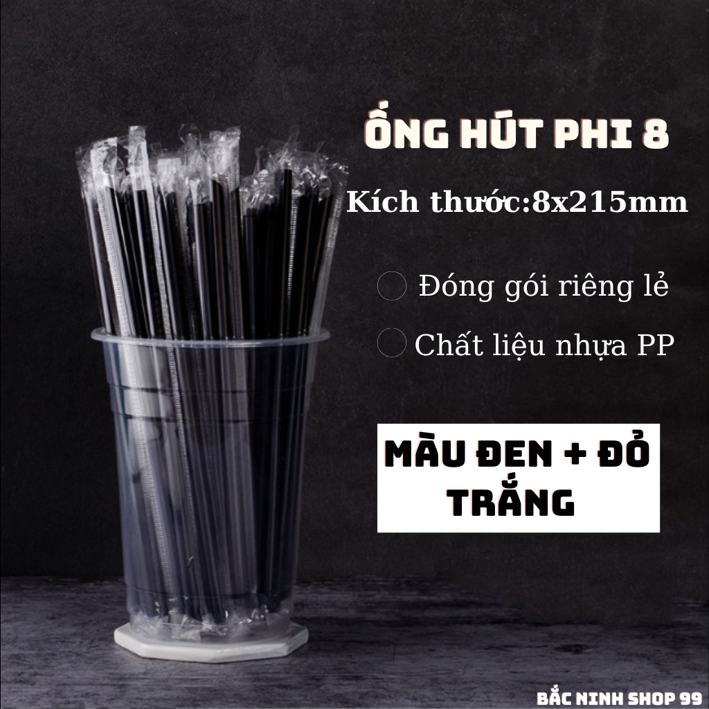 [Bịch 500g] Ống hút có bọc Màu Đen + Trắng + Đỏ Phi 8