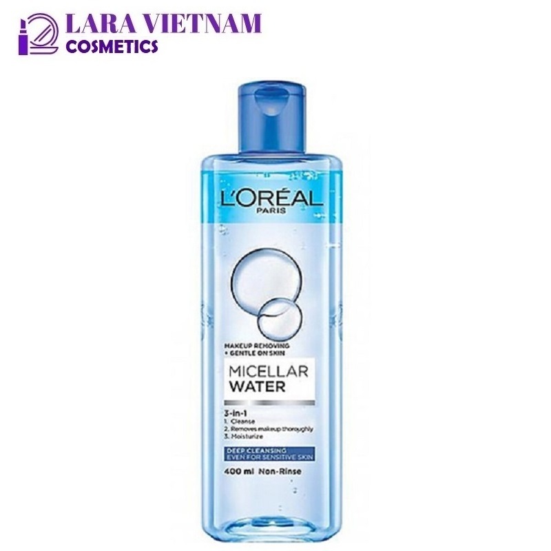 [Chai xanh 2 lớp] Nước tẩy trang dưỡng ẩm sạch sâu LOreal 3in1 400ml, phù hợp với lớp makeup lâu trôi cao cấp