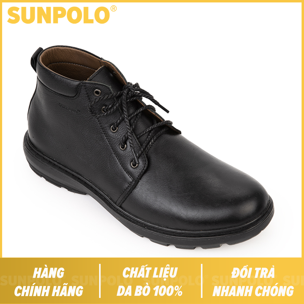 SUNPOLO Men's Business Style Ankle Boots Chunky Leather Boot05