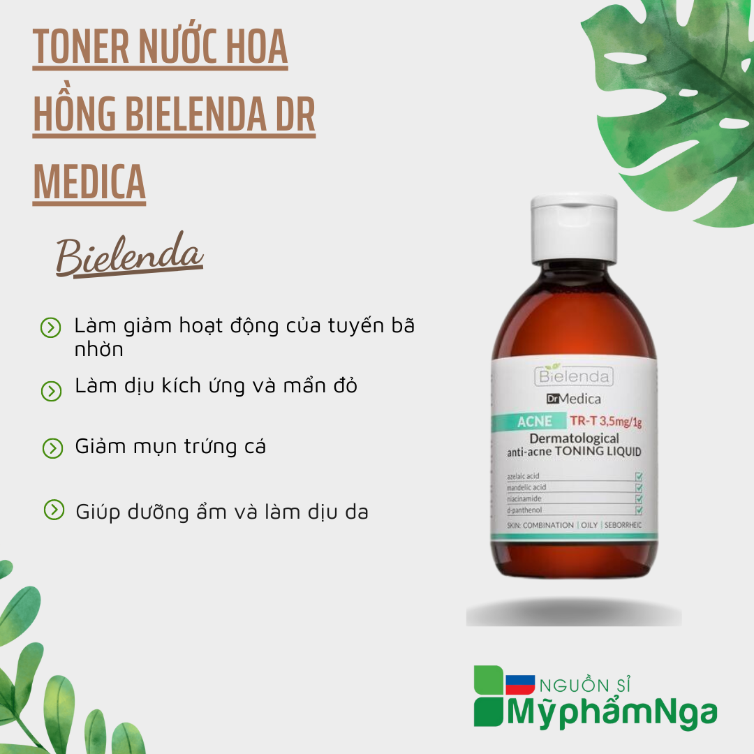 Toner nước hoa hồng Bielenda Dr Medica giảm mụn cấp nước