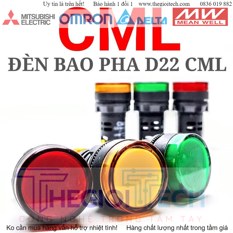Đèn báo pha phi 22 xanh đỏ vàng cml
