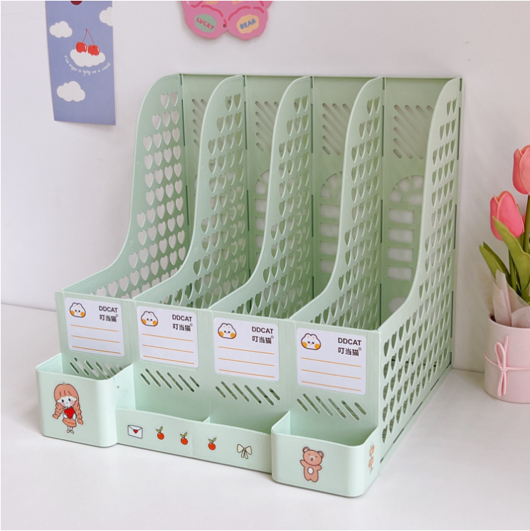 Khay đựng sách tài liệu cute 8 ngăn trái tim xinh xắn, giá sách kèm ống bút để bàn học làm việc decor đa năng