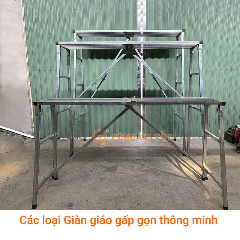 Bảng giá Giàn giáo di động đa năng - giàn giáo gấp gọn thông minh cao 1m55 - 1m83 tùy chỉnh mặt đứng 160x36cm nặng 18 - 22kg chắc chắn