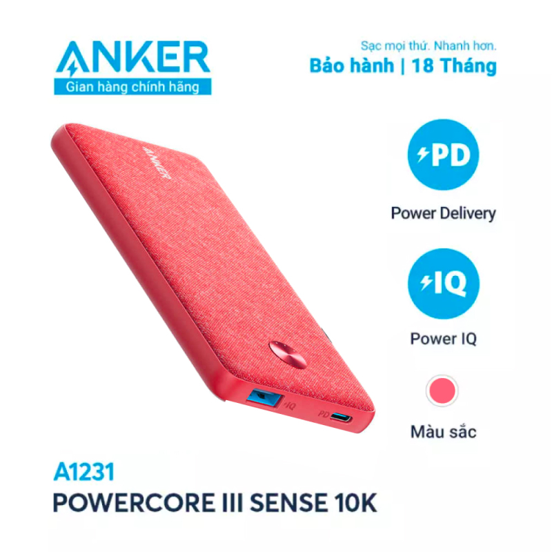 Sạc dự phòng ANKER PowerCore III Sense 10K 10000mAh - A1231 [Phiên bản vải fabric]