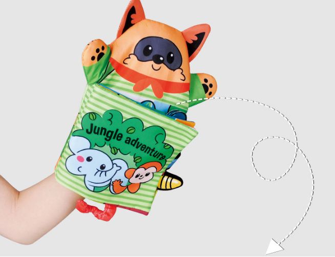 Cuốn sách vải tương tác kèm rối bàn tay jungle adventure