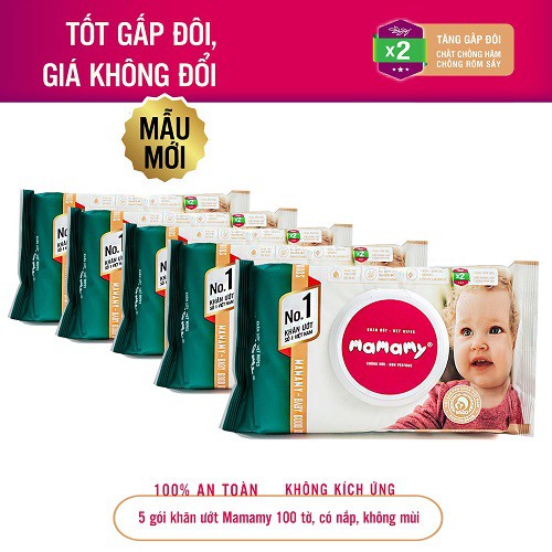 Khăn Uớt Mamamy Không Mùi 100 Tờ
