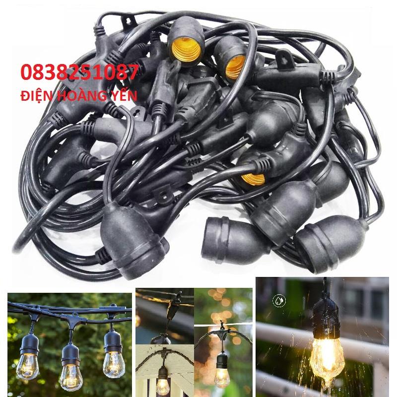 Dây đèn kín nước thả ngoài trời 5 mét 10 đui đèn E27 - không kèm bóng - chịu tải 2500W