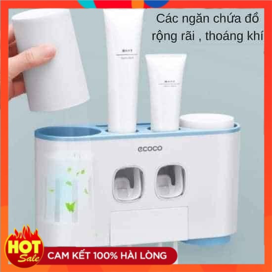 Bộ nhả kem đánh răng cao cấp eco 4 cốc nam châm, bộ nhả kem đánh răng cao cấp kèm 4 cốc