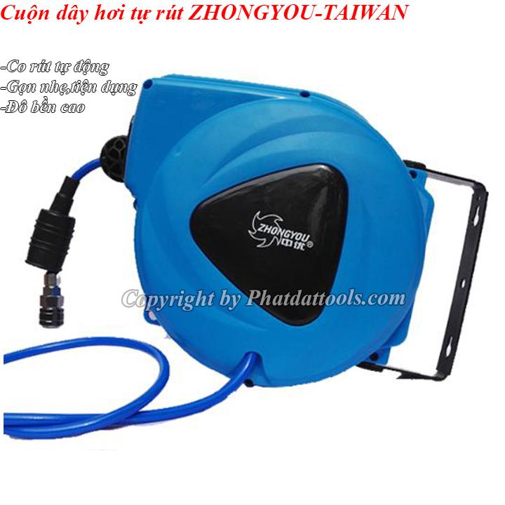 Cuộn dây hơi khí nén tự rút Đài Loan cao cấp kích thước 8mm-12mm-9m