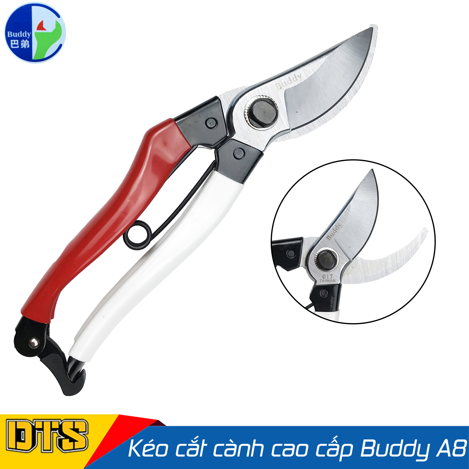 Kéo cắt cành Nhật cao cấp Buddy A8 200mm, thép tôi cao tần chống mài mòn