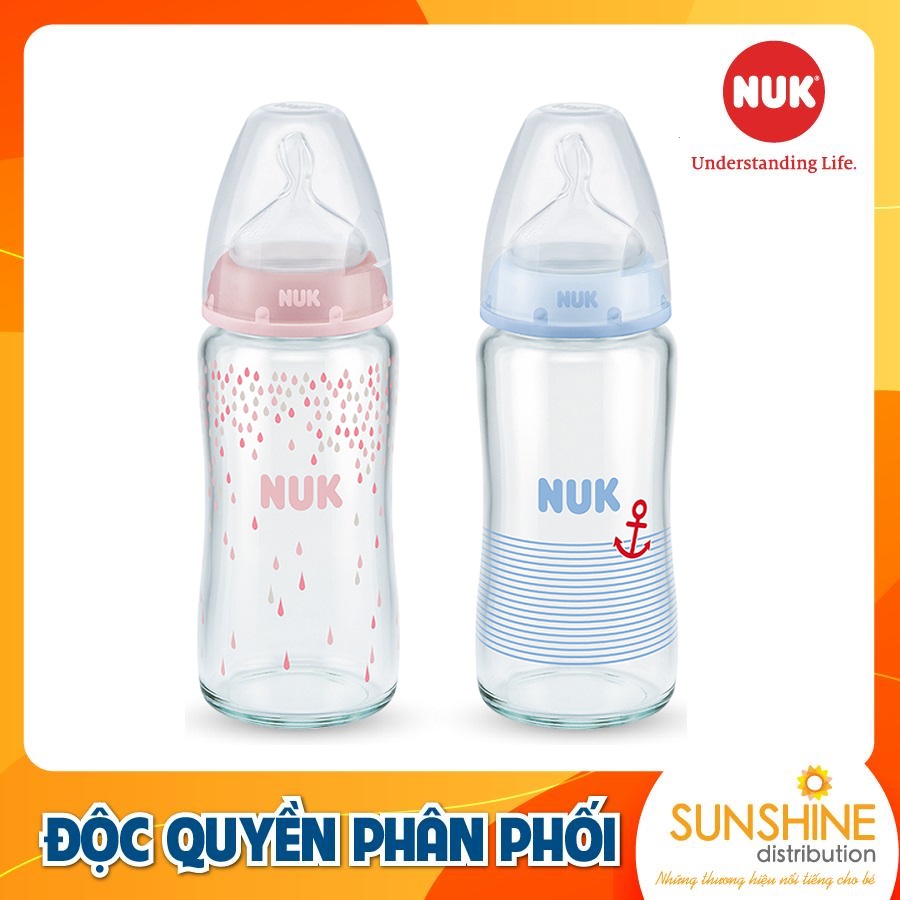 Bình sữa nuk premium choice+ thủy tinh 240ml núm ti s1 - m