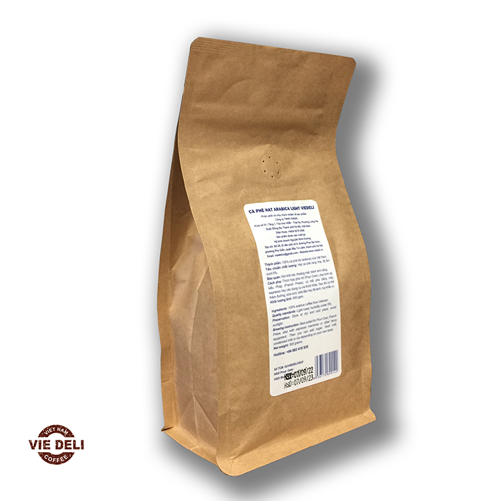 Cà phê hạt Arabica Light Viedeli, túi 500g