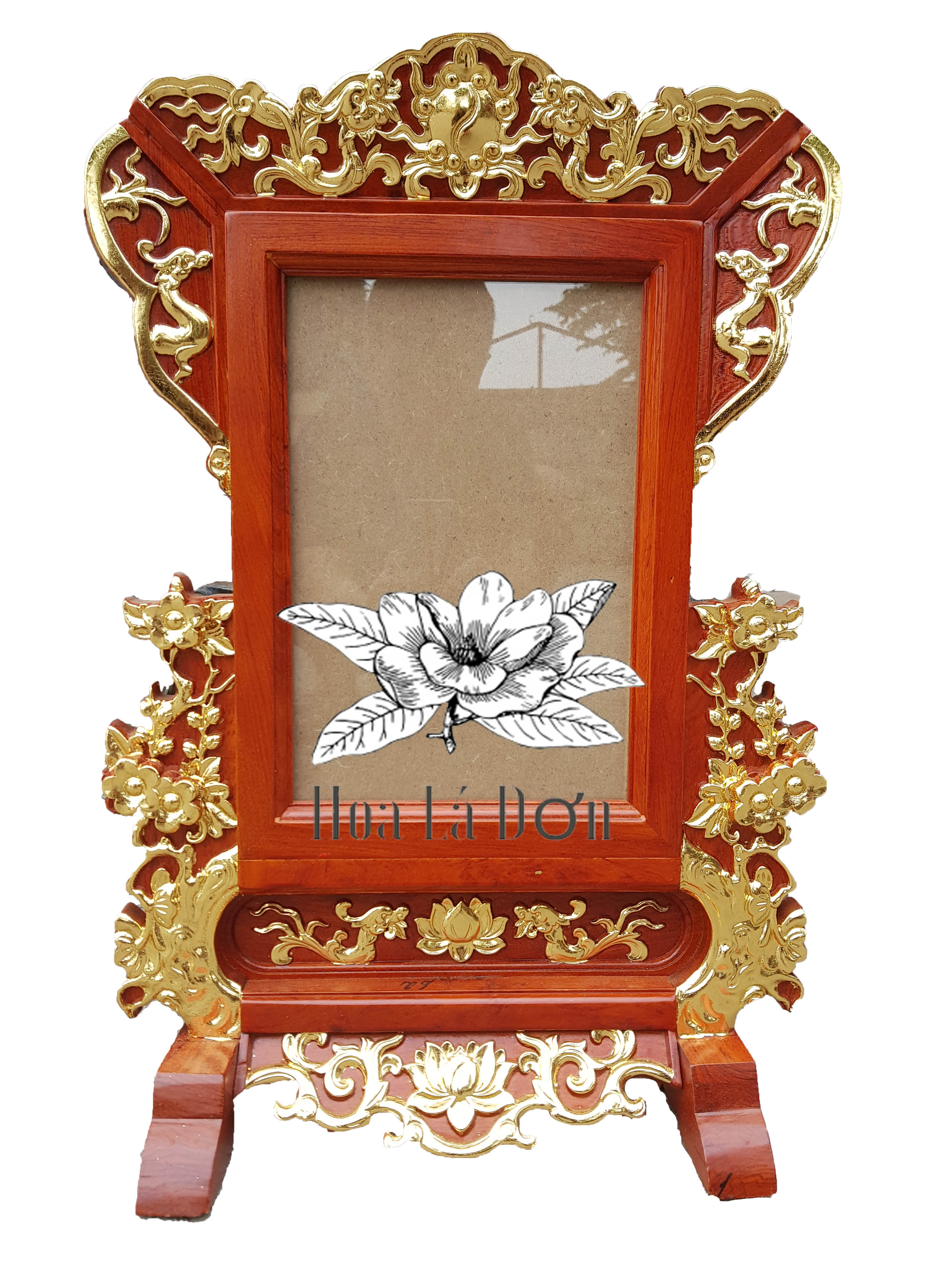 Khung ảnh thờ mai vàng,Khung hình thờ trạm khắc gỗ gõ thếp vàng