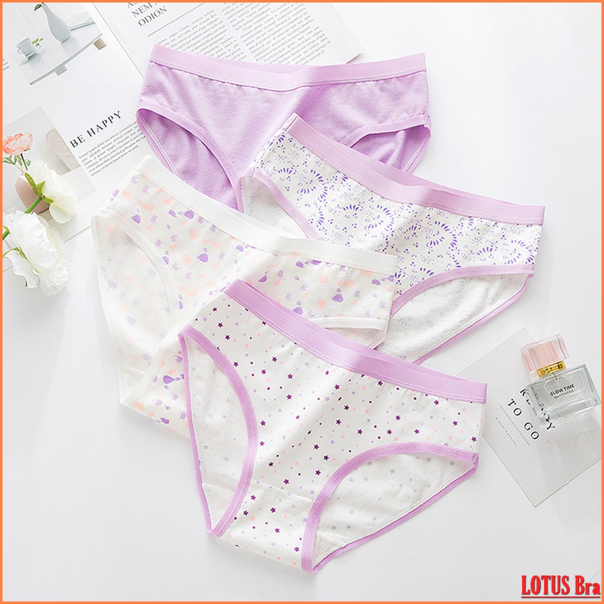 Set 5 quần lót nữ quần lót chất cotton dày dặn thiết kế thời trang hình Hoa sao