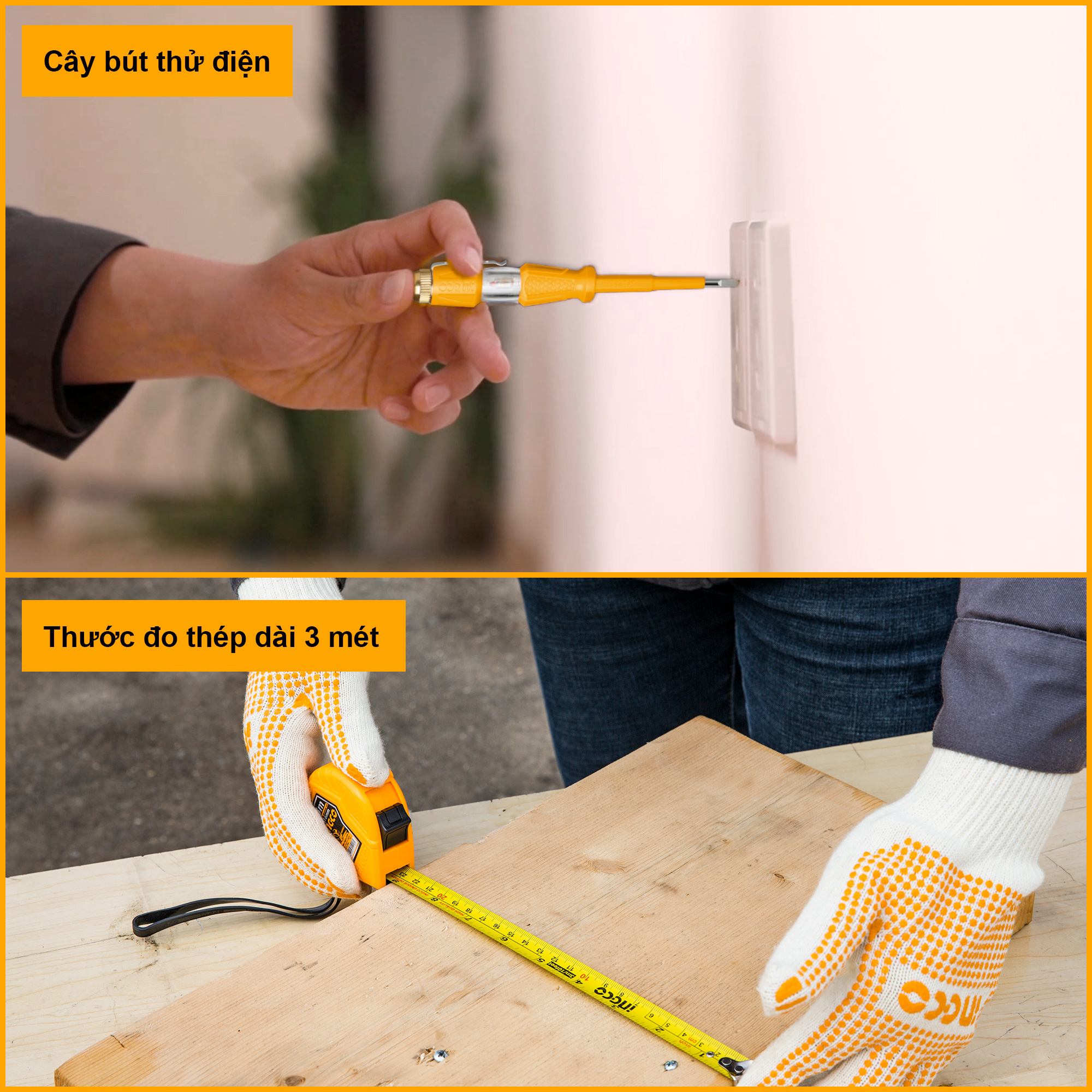 Bộ 7 dụng cụ cầm tay INGCO HKTH10807 búa tua vít kìm mỏ lết dao thước bút thử điện