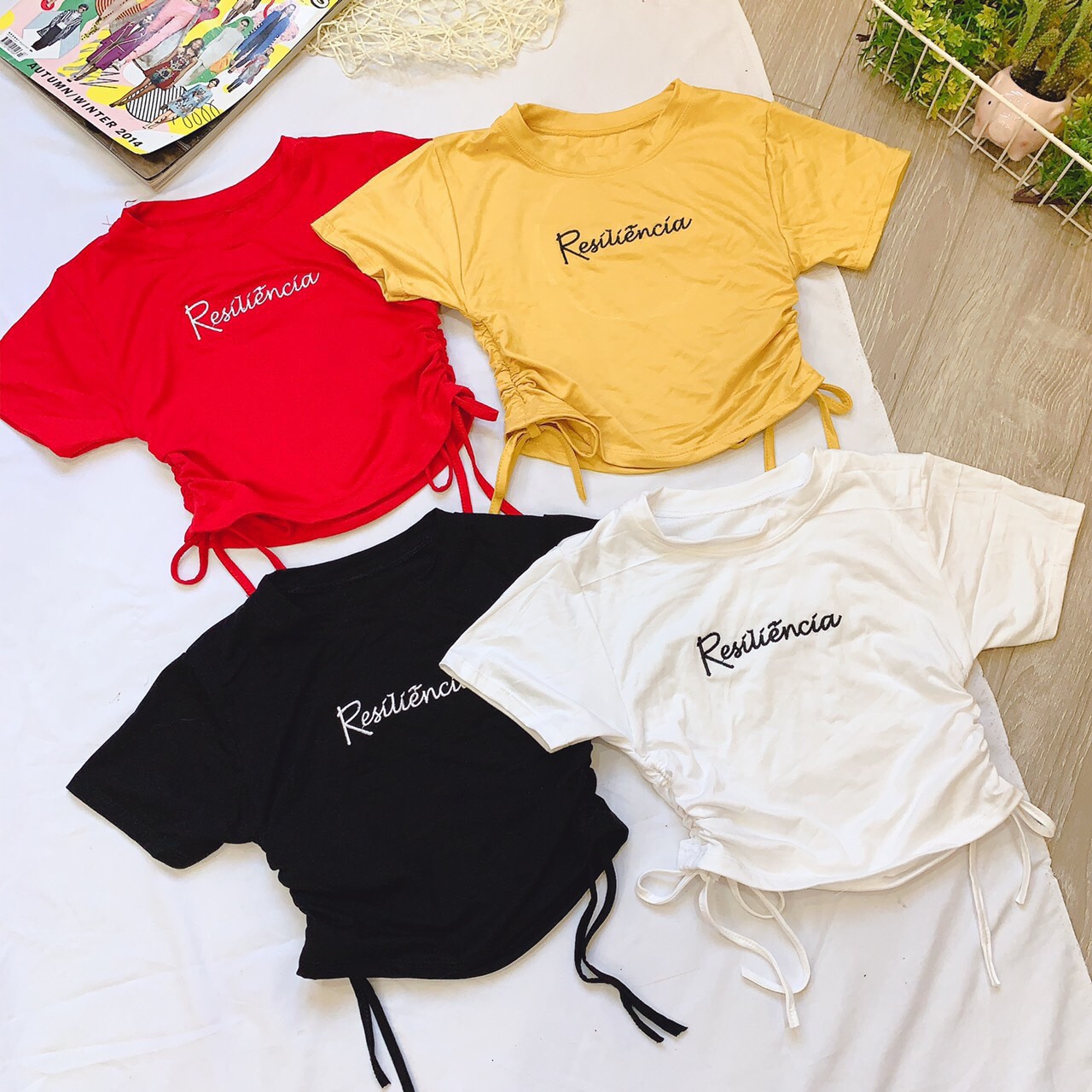 Áo croptop thun lụa rút dây eo xinh xắn mát mẻ rusia