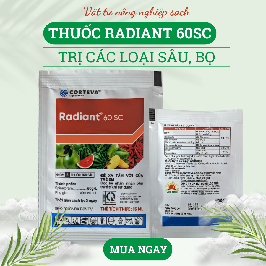 Thuốc Radiant 60SC mẫu mới (gói 15ml) trị sâu và bọ trĩ