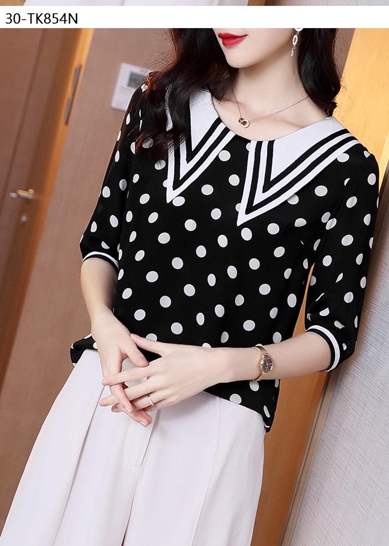 TK854N-ÁO CHẤM BI CỔ THIẾT KẾ s-6xl