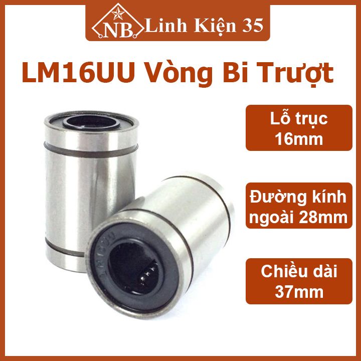 Con trượt tròn lm16uu, bạc trượt 16 lmuu, ổ bi trượt lm uu chất liệu thép không gỉ