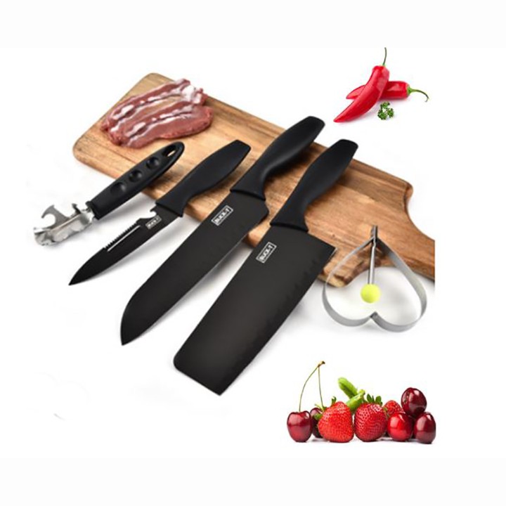 Bộ dao buck 5 món siêu bén thương hiệu mỹ, bộ dao chất lượng cao, dao nhà bếp, đồ dùng nhà bếp, bộ dao 1 dao thịt , 1 dao cắt rau củ , 1 dao gọt tỉa , 1 gấp đồ chiên , 1 khung trứng trái tim
