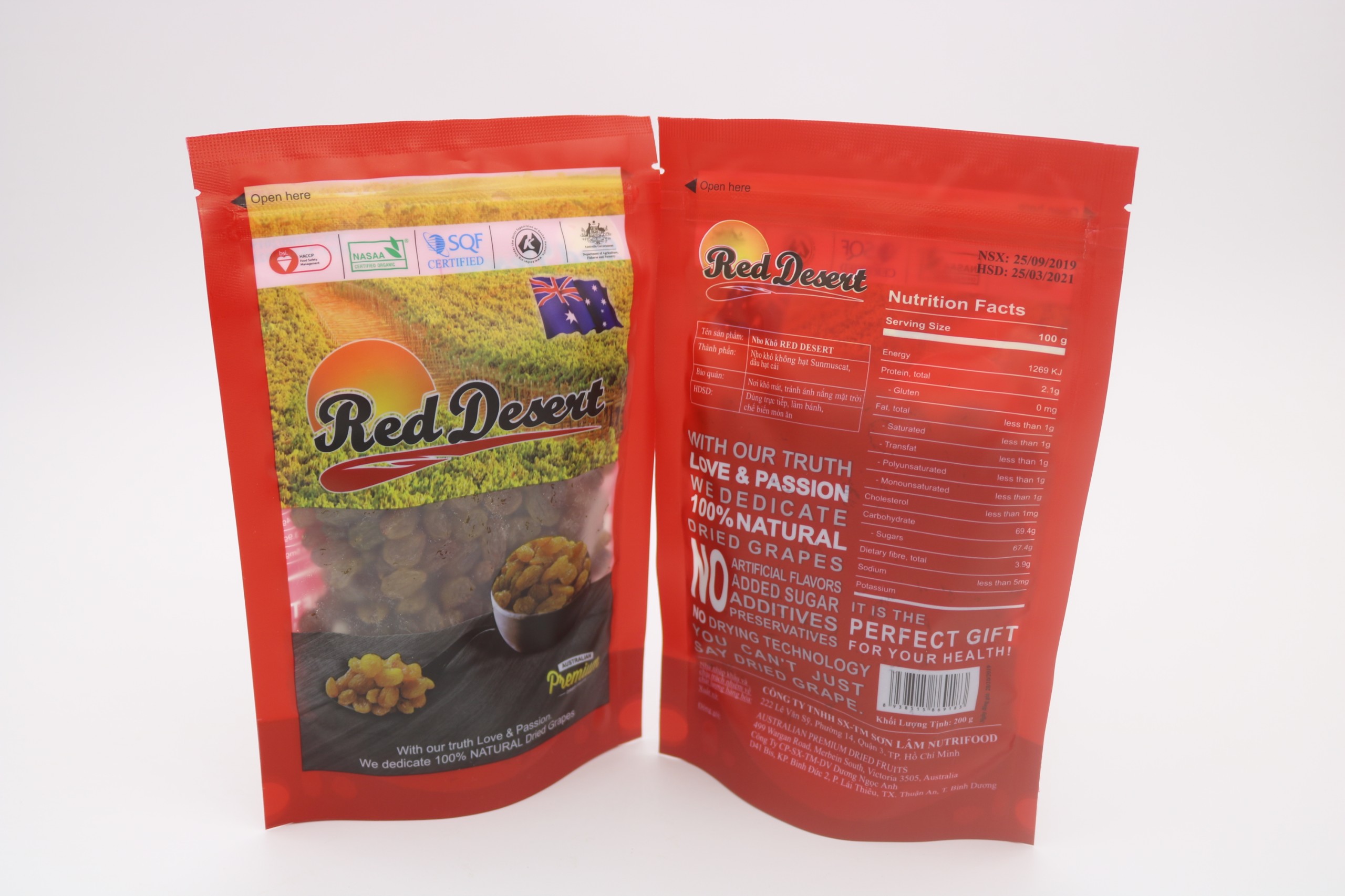 Nho khô rời  TL500g Red Desert (Giống nho Sunmuscat) Úc