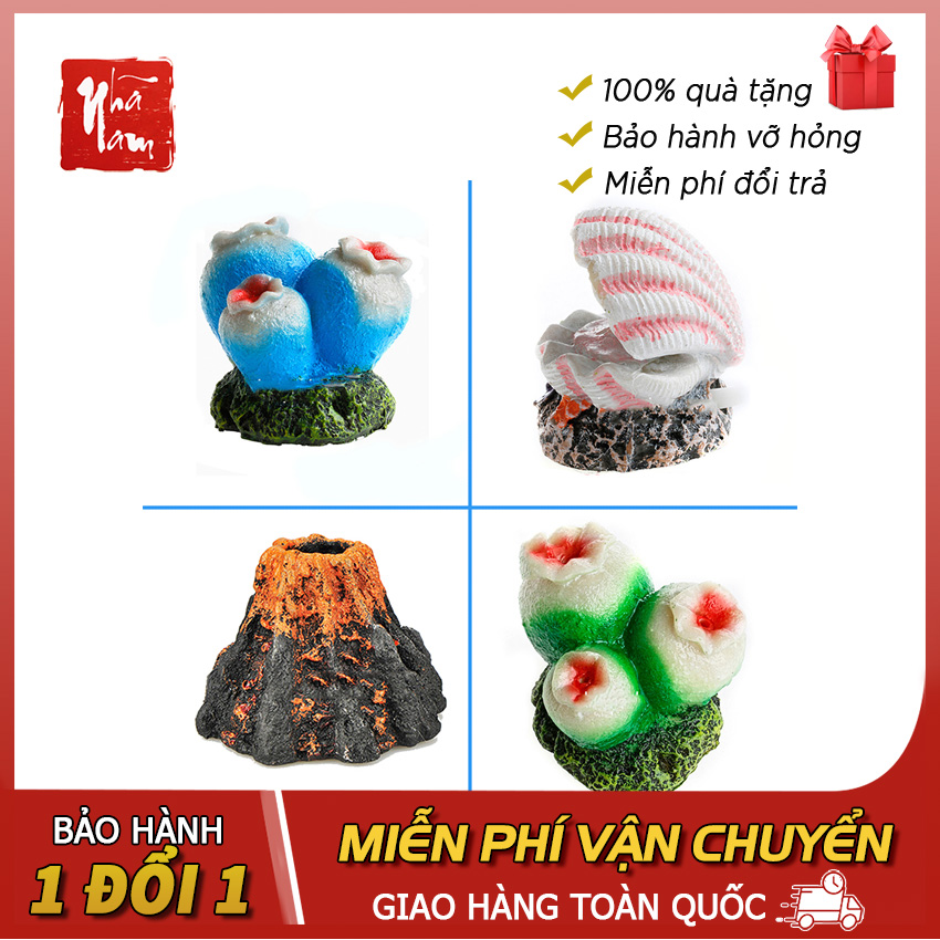 Mô hình san hô, núi lửa, vỏ ngọc trai, trang trí tiểu cảnh bể cá, phụ kiện bể cá lũa bể cá thủy sinh trang trí nhà cửa