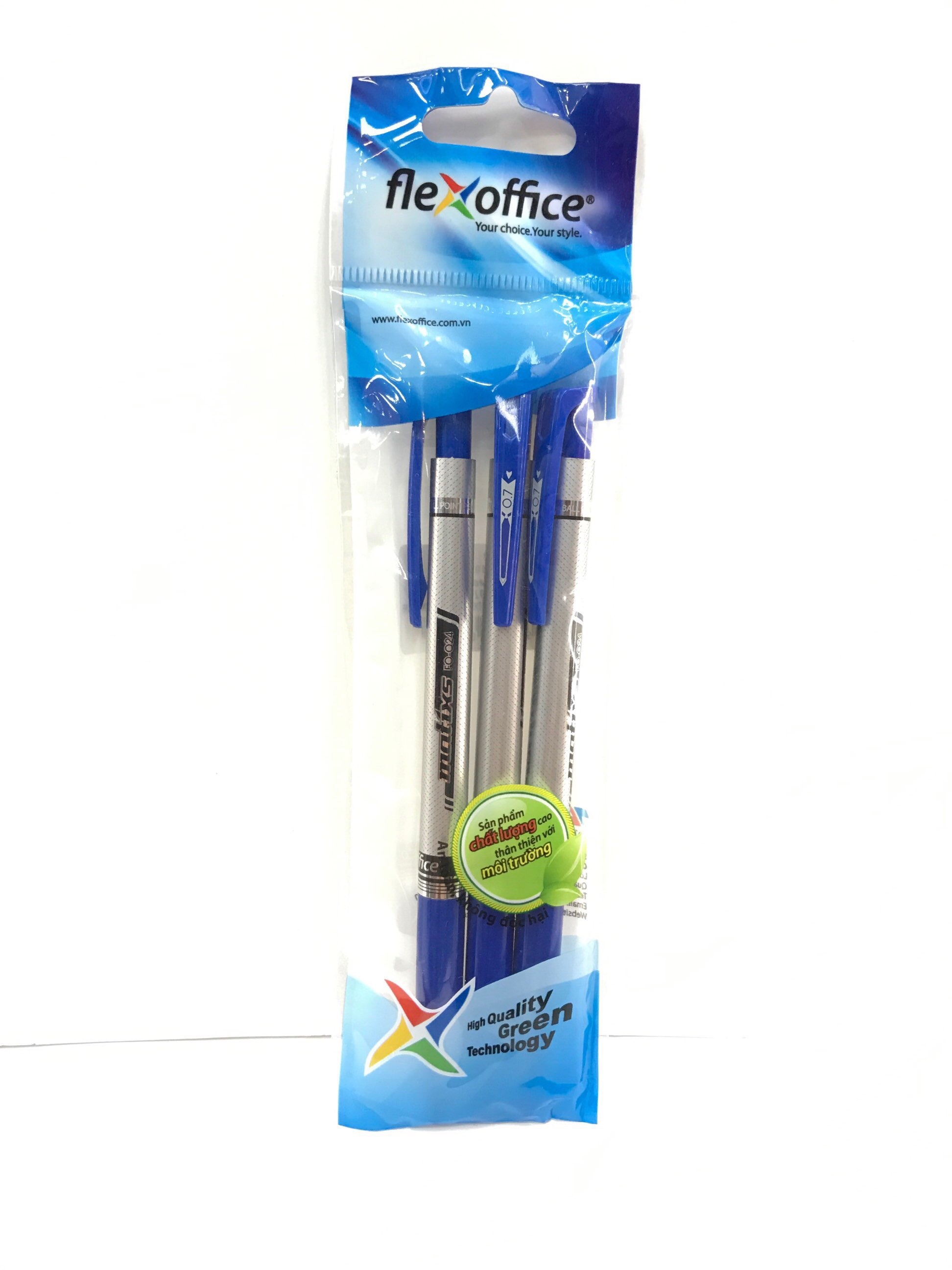 Vỉ 3 Cây Bút Bi Flexoffice FO-024 - Mực Xanh