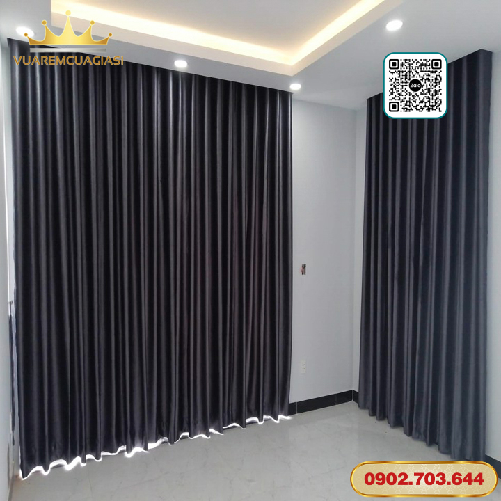 Rèm cửa màu xám đậm đủ size, chống nắng tốt, vân rèm hiện đại