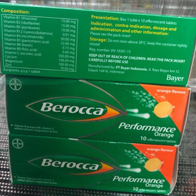 Hộp 10 viên sủi bổ sung Vitamin Berocca Performance Mango