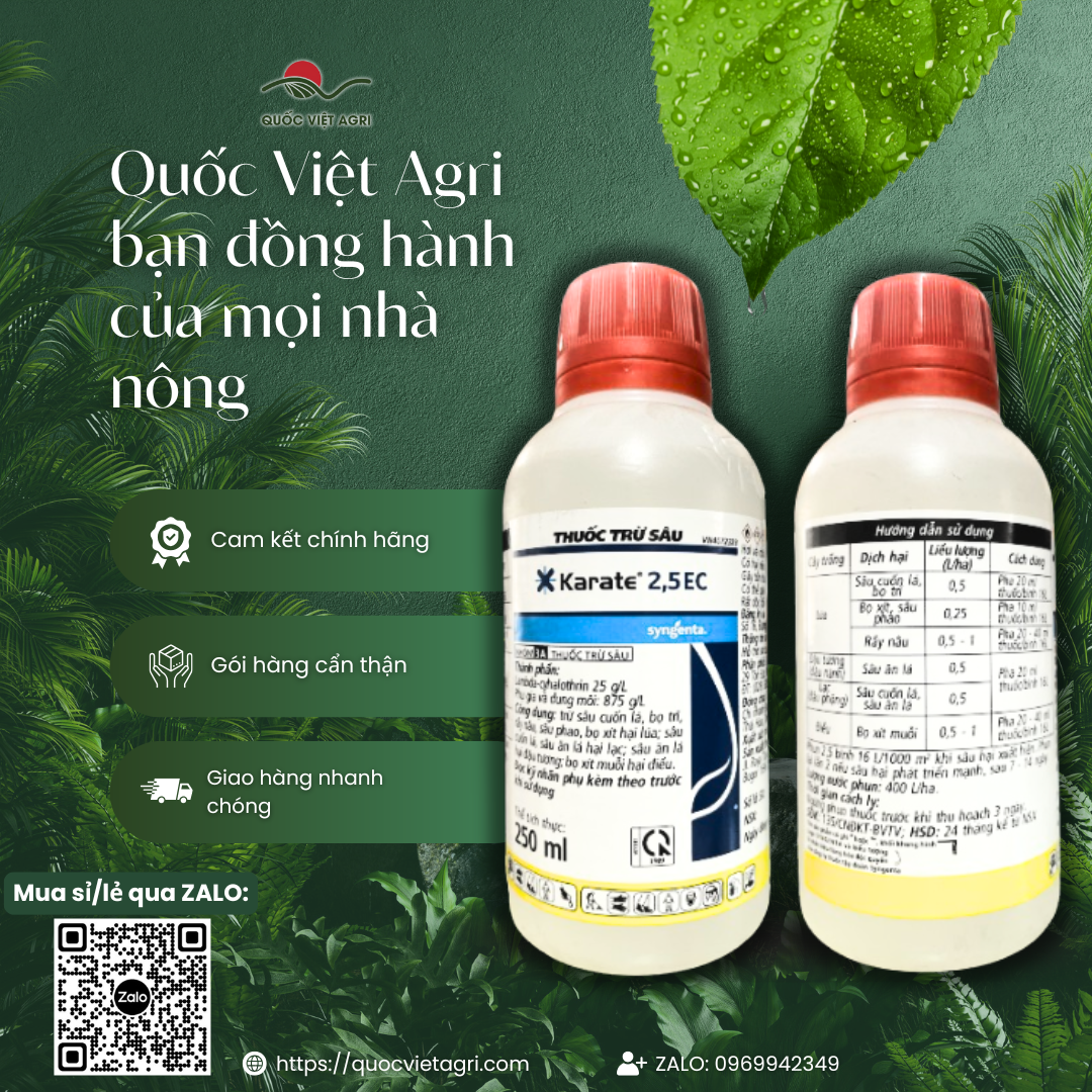 Thuốc trừ sâu KARATE 2.5EC Syngenta Thuỵ Sĩ (chai 250ml) - Lambda cyhalothrin 25g/l Trừ Sâu cuốn lá, Bọ trĩ, Bọ xít muỗi, Sâu phao, Bọ xít