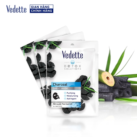 Combo 5 Mặt Nạ Giấy Than Hoạt Tính Vedette 22ml x 5