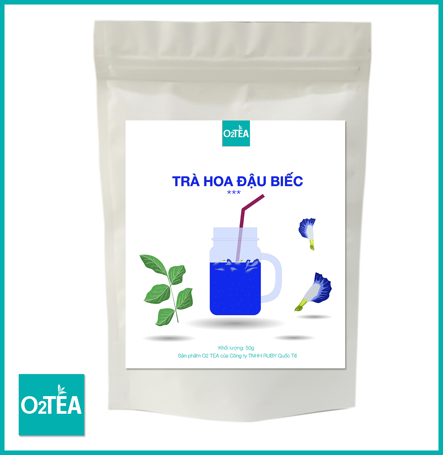Trà Hoa Đâu Biếc  Túi Zip 50g - Trà O2 TEA (Butterfly Pea Flower)