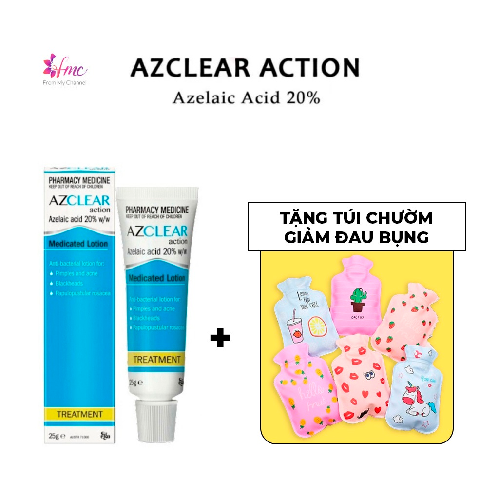 [MUA 1 TẶNG 1] Azclear Action Lotion giảm mụn, mờ thâm 25g + Tặng 1 túi chườm giảm đau bụng