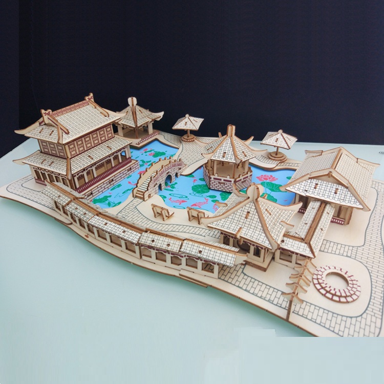Đồ chơi lắp ráp gỗ 3D Mô hình Nhà vườn Tô Châu Laser