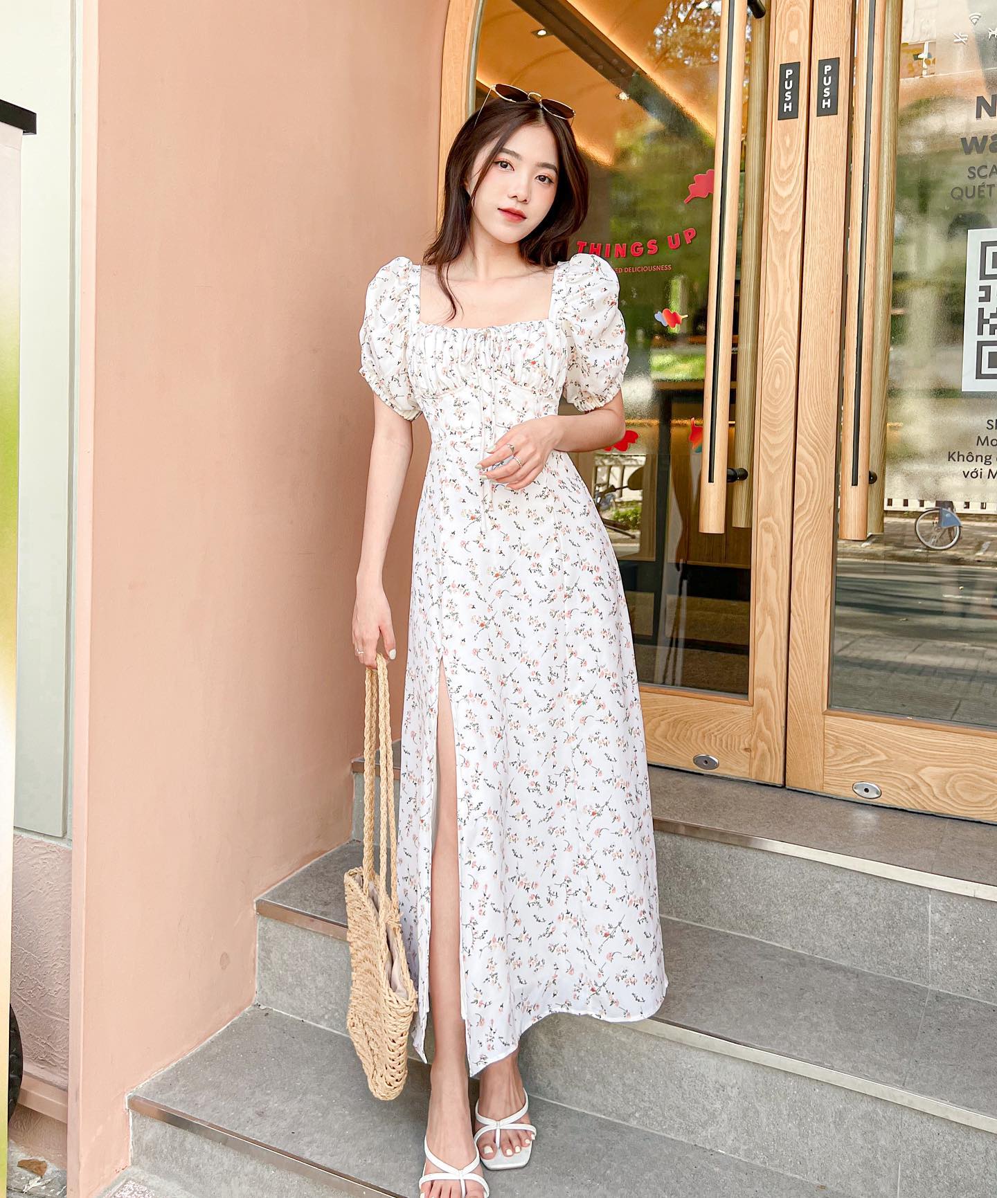 Đầm NATHY - Đầm midi hoa nhí smocking lưng