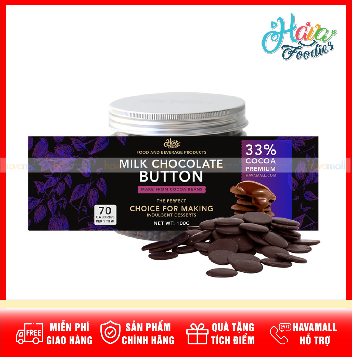 Socola Đen Dạng Nút Van Houten Hủ 100g
