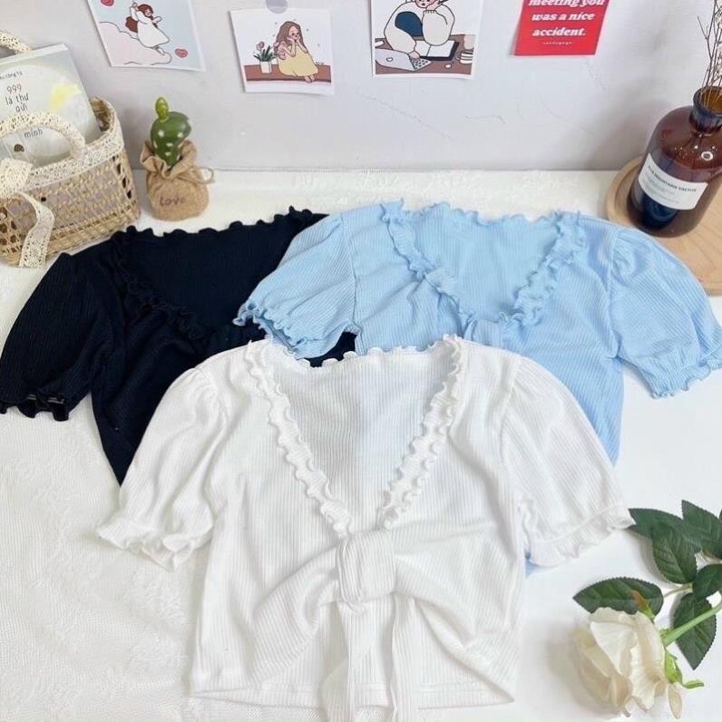 ÁO CROPTOP BÈO CỘT NƠ NGỰC MẶC 2 KIỂU