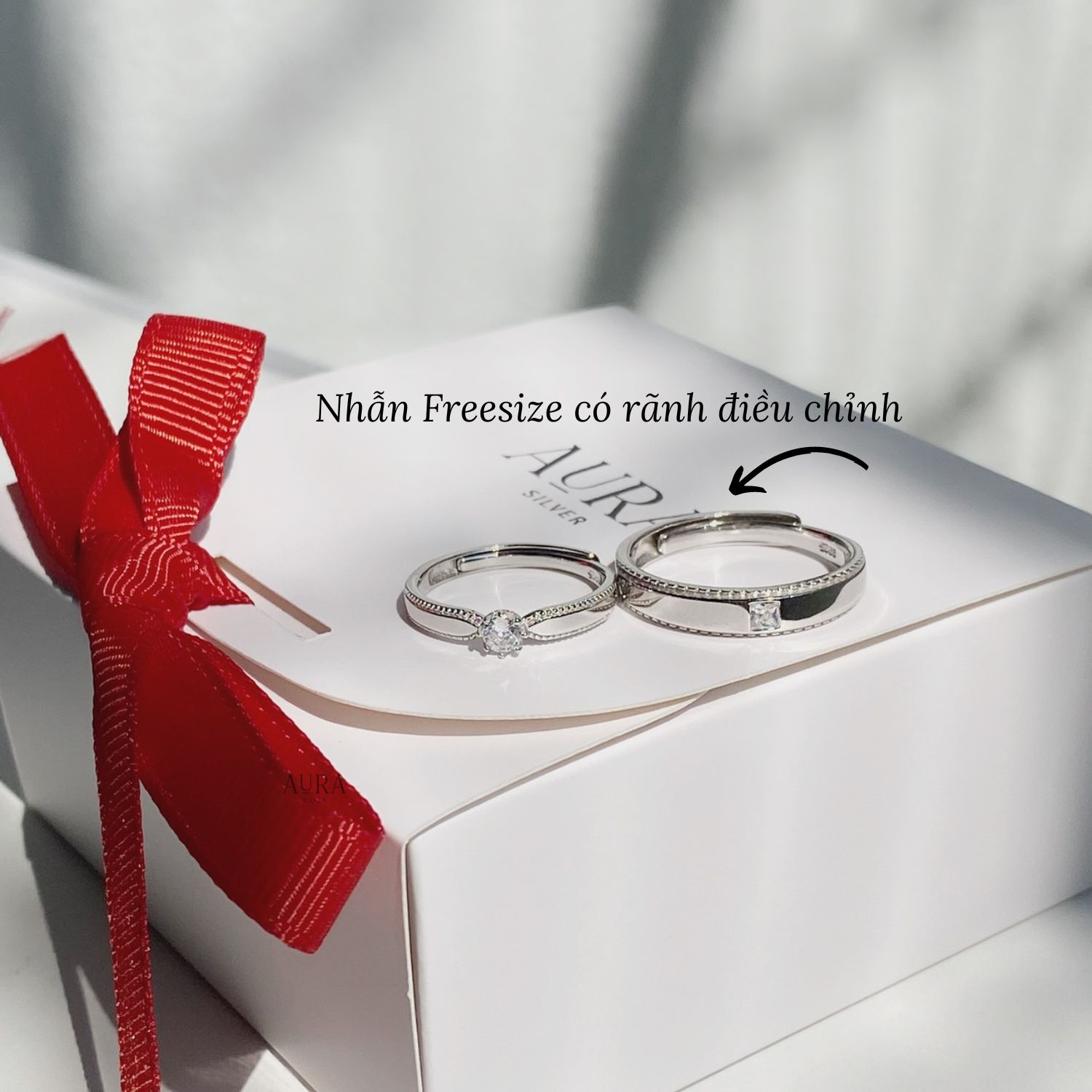 Nhẫn đôi bạc nam nữ Aura, nhẫn cặp Beloved-ND1