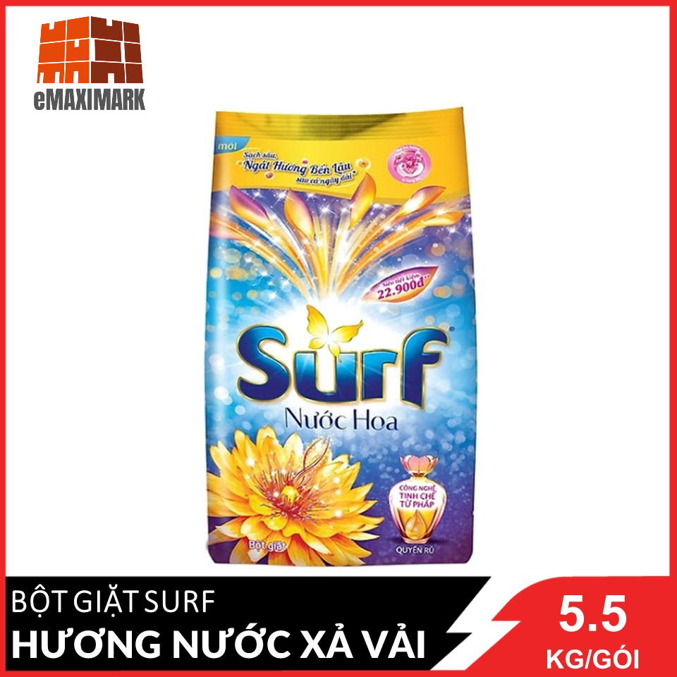 HCM Bột giặt Surf Hương nước xả vải Tím Gói lớn 5.5kg
